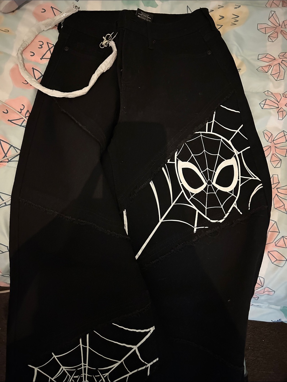 Marvel Black Jeans with White Spider-Web Graphic